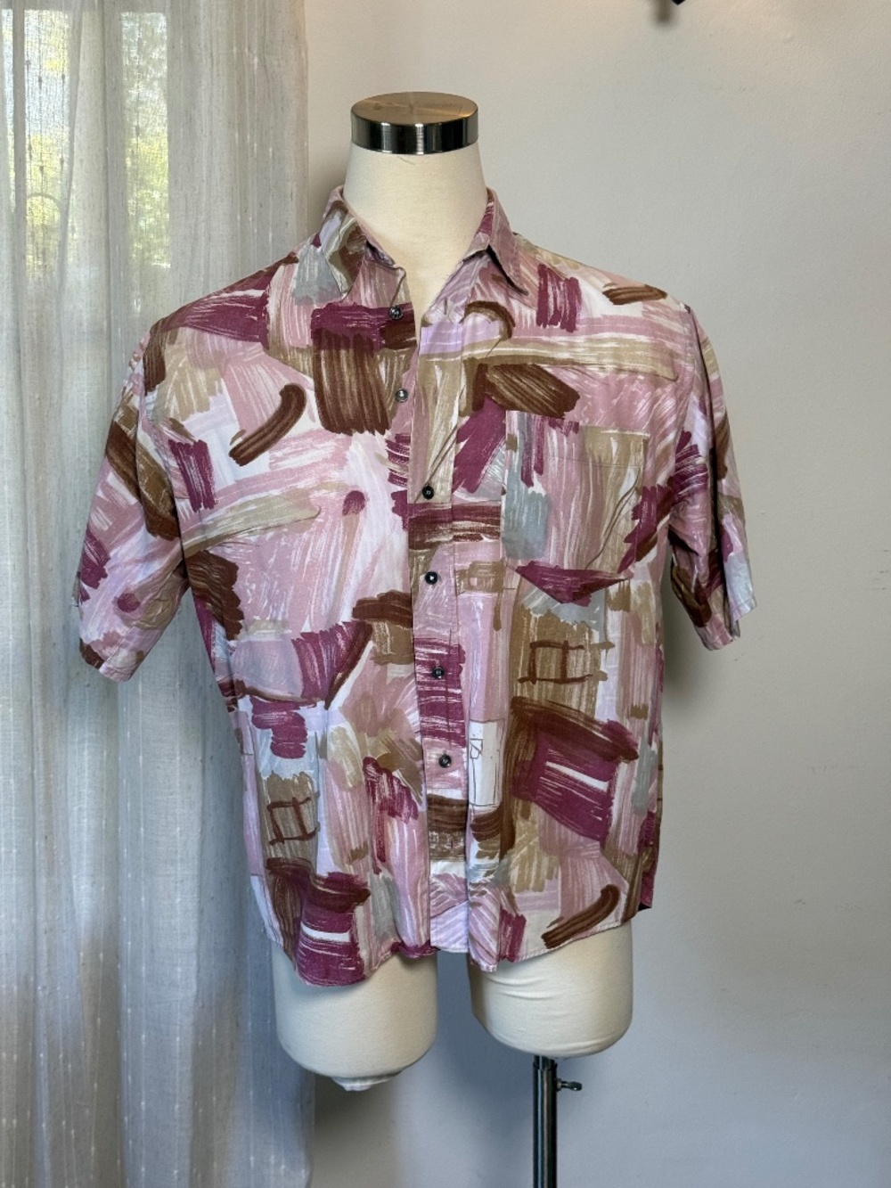 Vintage Andre Leon Altra Linea Abstract Camp Shirt Cotton Rayon Men's L